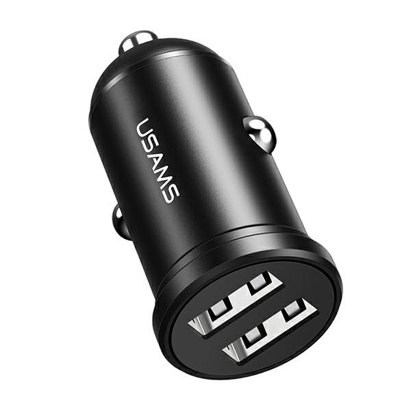 Czarna dwuportowa ładowarka samochodowa USB 2,4 A