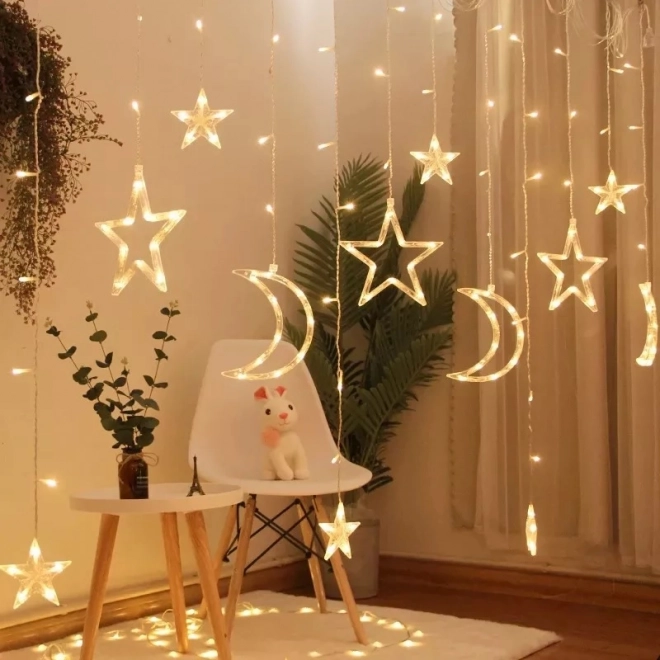 Zasłona LED ciepła biała z gwiazdami i księżycami - 2,5 m, 138 LED