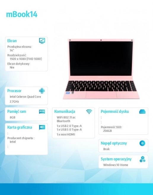 Różowy notebook Maxcom mBook14