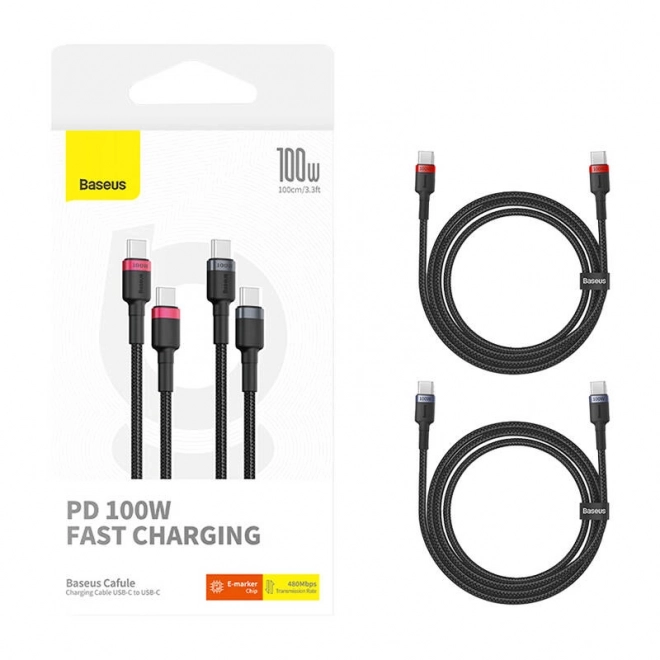 Kabel Baseus Cafule USB-C na USB-C 100W,2m, 2ks (czerwono-czarny, szaro-czarny).