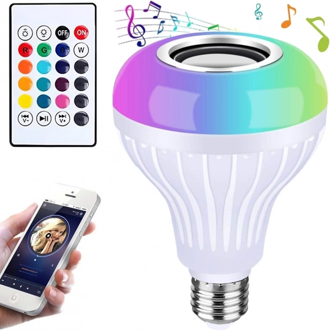 RGB LED żarówka z głośnikiem i pilotem