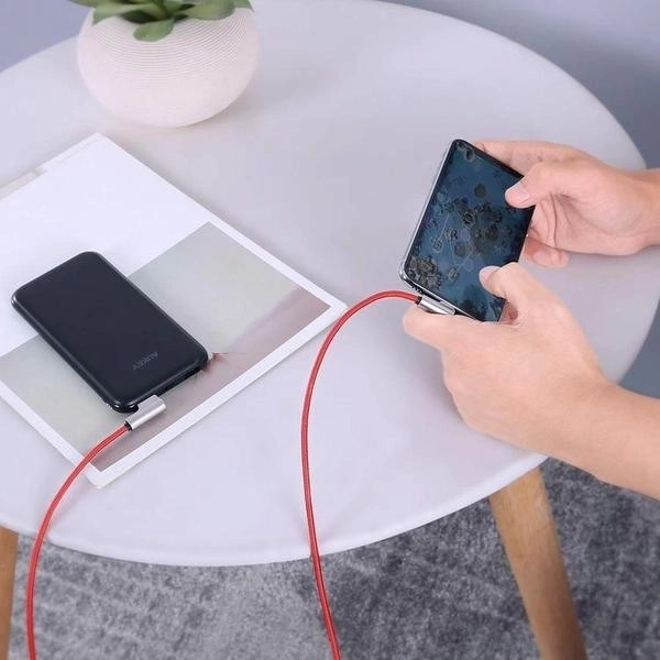 Czerwony nylonowy kabel USB - Lightning 2m z kątem 90 stopni