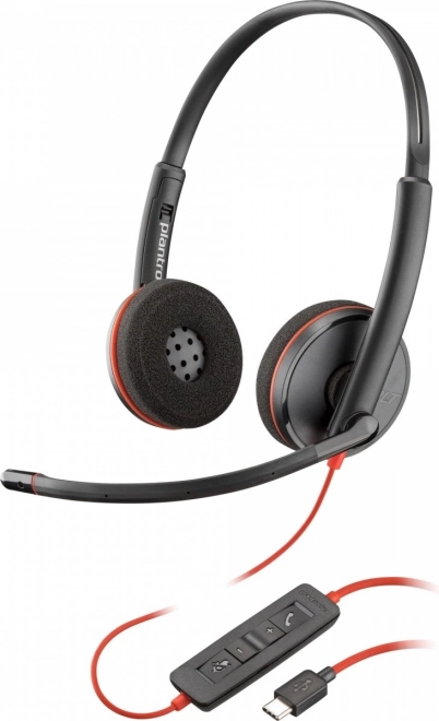 Przewodowy stereofoniczny zestaw słuchawkowy USB Poly Blackwire 3220 z adapterem USB‑C/USB‑A