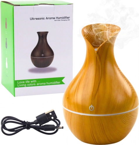 Ultradźwiękowy dyfuzor aromatów i nawilżacz powietrza z imitacją drewna 130 ml