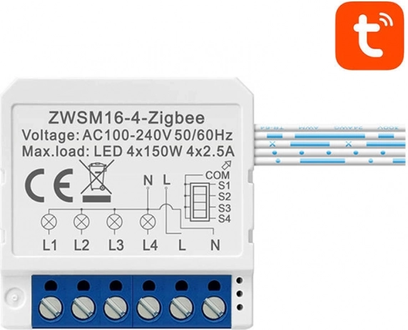 Inteligentny moduł przełącznika ZigBee Avatto TUYA – Czterokanałowy