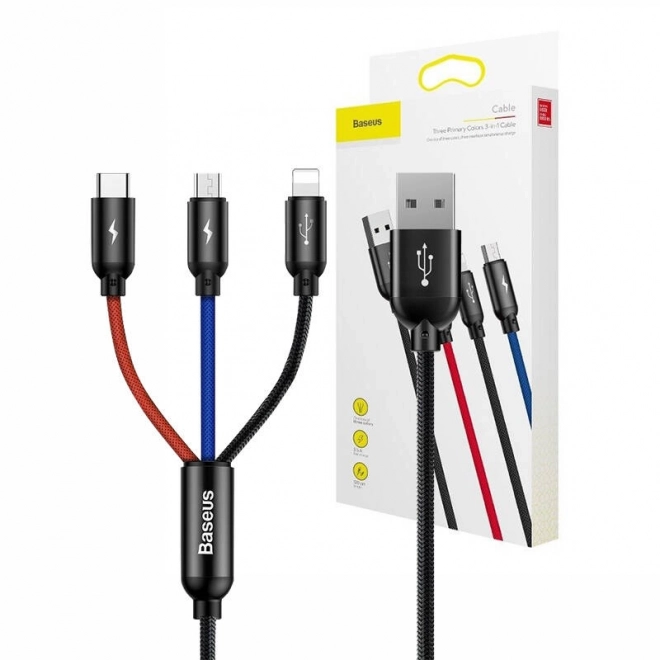 Baseus szybki kabel USB 3w1 z złączami Type C / Lightning / Micro 3A 1,2M - czarny