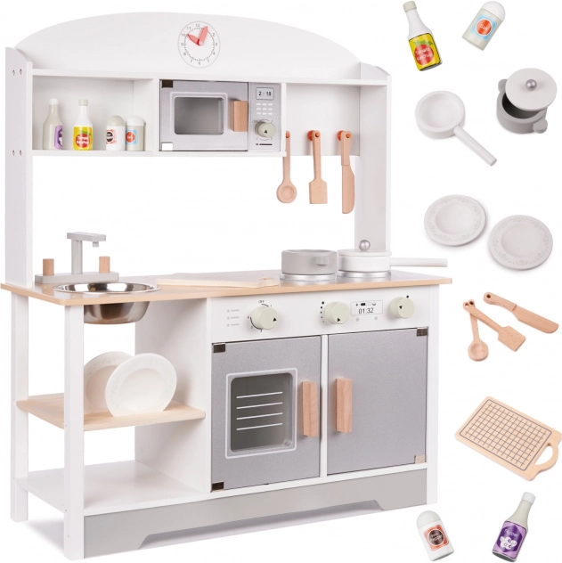 Drewniana dziecięca kuchnia z MDF z suszarką na naczynia, szara, 82 cm
