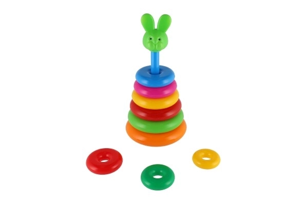 Piramidka składanka z plastikowymi krążkami 28cm assort 2 rodzaje w siatce 12m+
