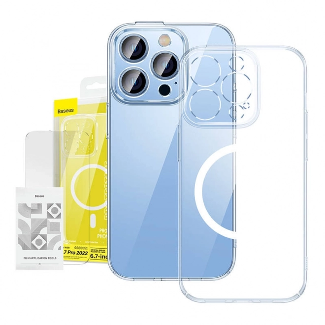 Baseus Crystal przejrzysta magnetyczna obudowa i szkło hartowane do iPhone 14 Pro Max