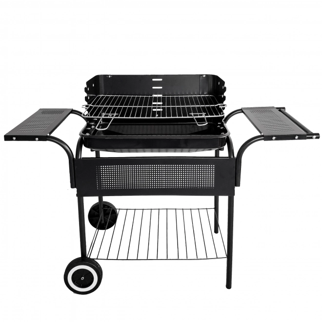 Grill ogrodowy, metalowe półki, regulowany ruszt, kółka