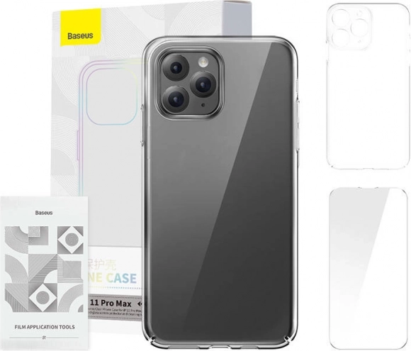 Baseus Crystal Series etui do iPhone 11 Pro Max przezroczyste z hartowanym szkłem i zestawem czyszczącym