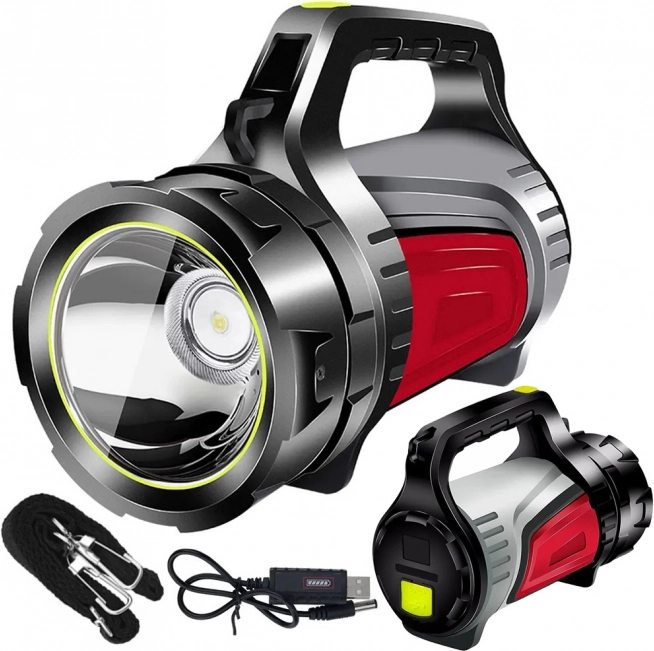 Ładowalny reflektor LED i latarka z powerbankiem do biwakowania i sytuacji awaryjnych