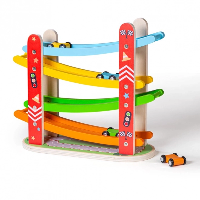 Drewniany tor wyścigowy dla samochodów od Bigjigs Toys