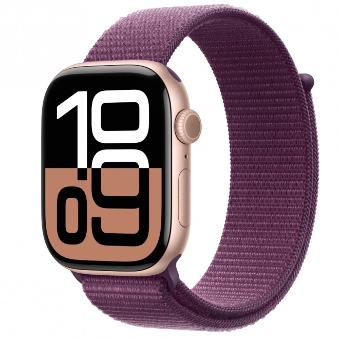 Apple Watch Series 10 GPS 46 mm różowe złoto, sportowy pasek w kolorze śliwkowym