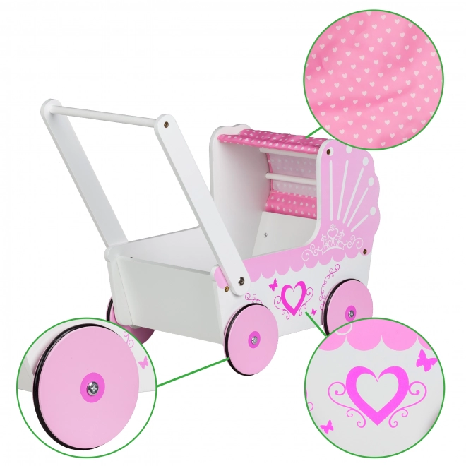 EcoToys Drewniany wózek dla lalek Pink Heart