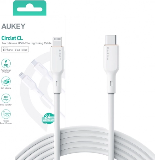 CB-SCL2 Biały silikonowy kabel Lightning–USB‑C | USB Power Delivery USB‑PD | 1,8 m | 27 W | 3 A | MFi Apple