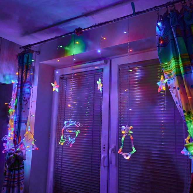 LED kolorowa kurtyna z motywami świątecznymi - 2,5 m, 138 LED
