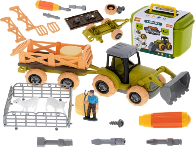 Farma traktor do rozkręcania z narzędziami i zwierzątkami