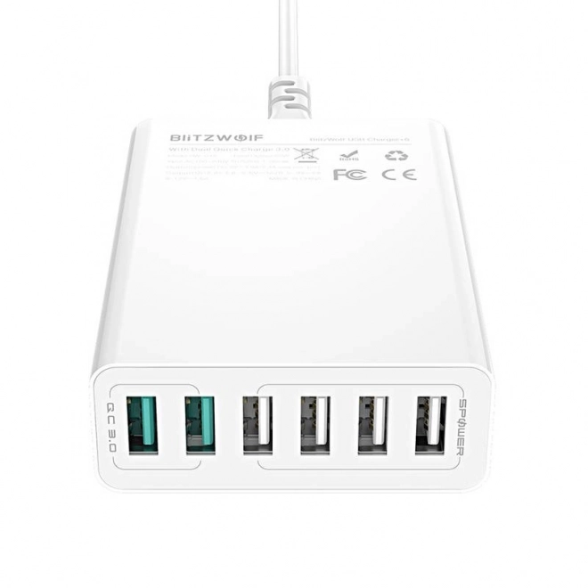 Ładowarka USB 6 portów BlitzWolf QC 3.0, 60W biała
