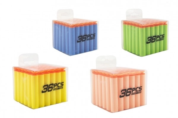 Zapasowe piankowe naboje do pistoletu 36 sztuk z przyssawkami 4 kolory w pudełku 8x7x8cm