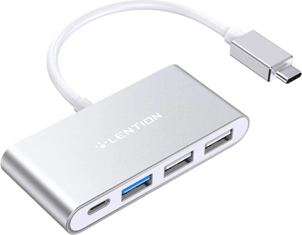Rozdzielacz Lention 4w1 USB-C na USB 3.0 i USB 2.0 srebrny