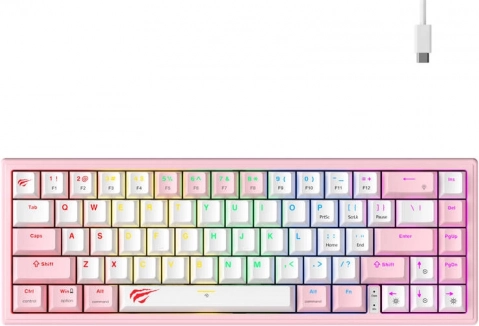 Mechaniczna klawiatura gamingowa RGB różowo-biała
