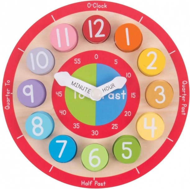 Bigjigs Toys edukacyjne drewniane zegar w języku angielskim