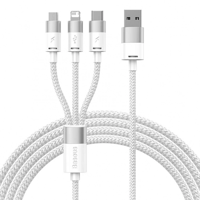 Kabel 3w1 USB Baseus serii StarSpeed, USB-C + micro + Lightning 3,5A, 1,2 m (biały)