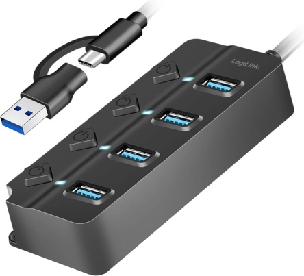 Hub USB z 4 portami, 3.2 Gen 1, czarny