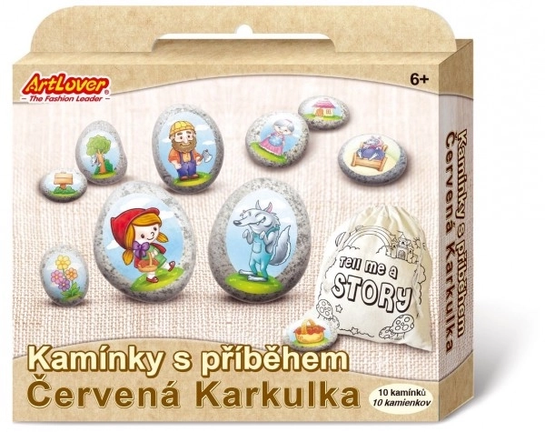 Kamienie z opowieścią z naklejkami - Czerwony Kapturek