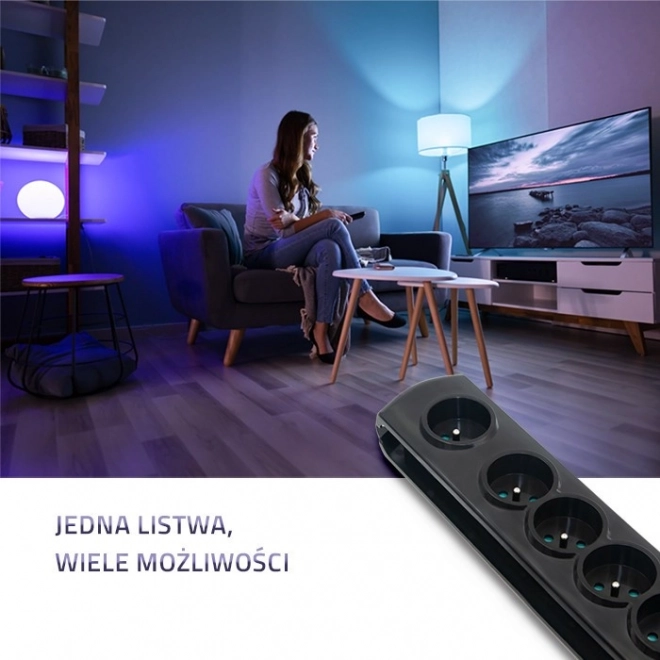 Listwa zasilająca z przełącznikiem nożnym | 7 gniazdek | 1,5 m | czarna