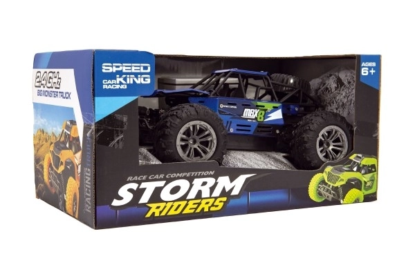 Auto RC buggy terenowe niebieskie 22cm plastikowe 2,4GHz na baterie + paczka do ładowania w pudełku 32x16x18cm