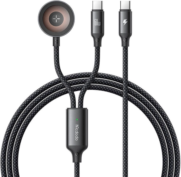 Mcdodo 2w1 kabel USB‑C i ładowarka do Apple Watch, 60 W, 1,2 m