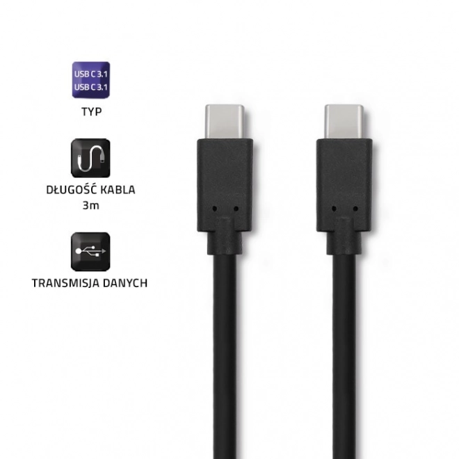 Kabel USB-C na USB-C do przesyłania danych i ładowania, 3m, czarny
