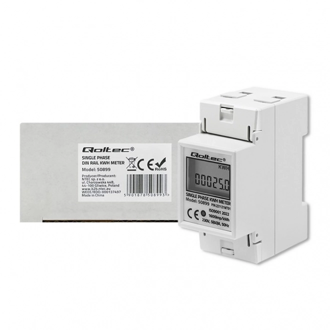 Elektroniczny licznik energii jednofazowy | Szyna DIN | 230V | LCD | 2P