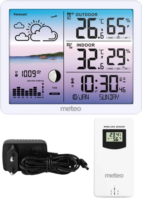 stacja pogodowa z bezprzewodowym czujnikiem METEO SP107, biała
