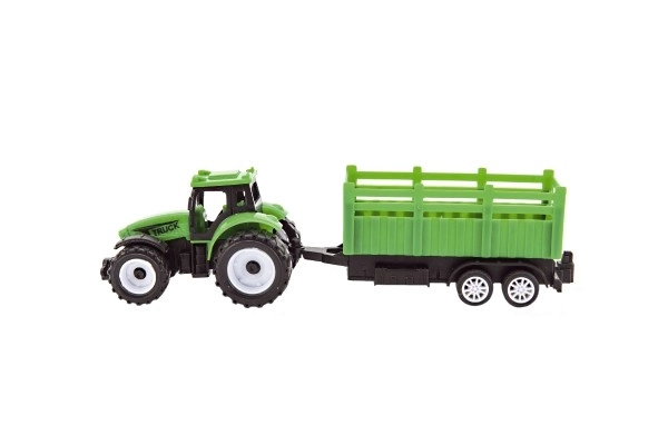 Traktor z przyczepą plastikowy 21cm na wolny bieg 2 kolory w pudełku 23x9x6cm