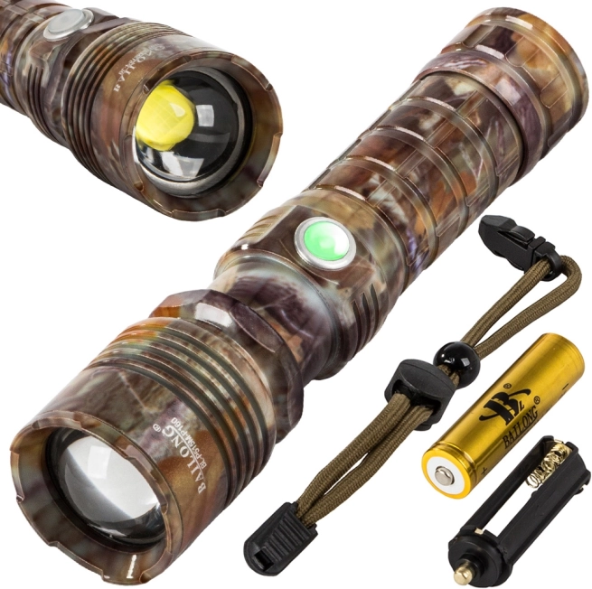 Taktyczna latarka Bailong wojskowa z CREE LED XHP160 i zoomem