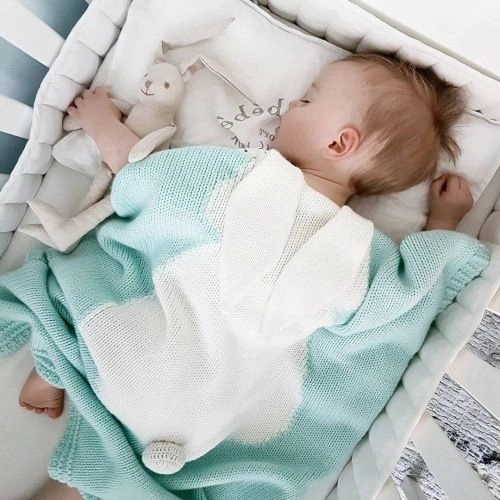 Dzianinowy kocyk dziecięcy - królik, mięta