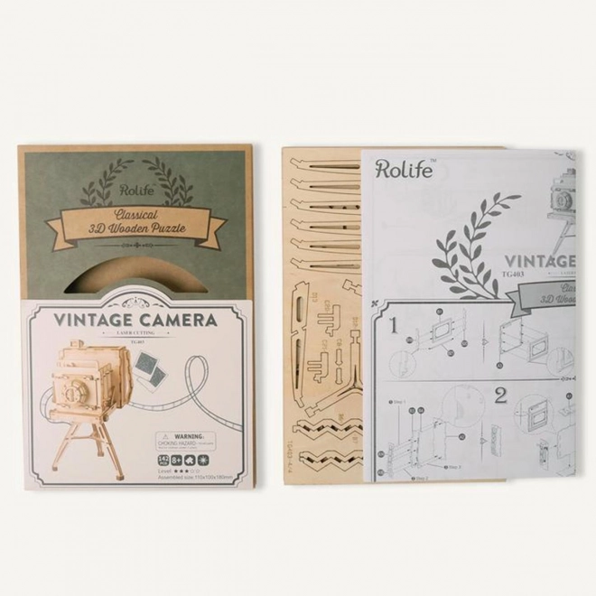 Drewniane 3D puzzle Historyczny aparat fotograficzny