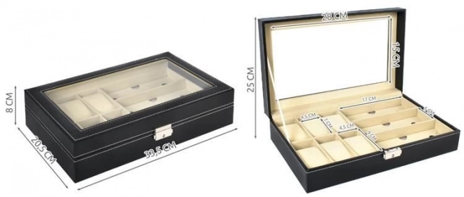 Elegancki czarny organizer na zegarki i okulary