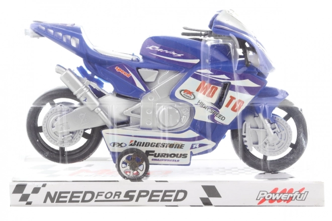 Niebieski plastikowy motocykl z napędem mechanicznym