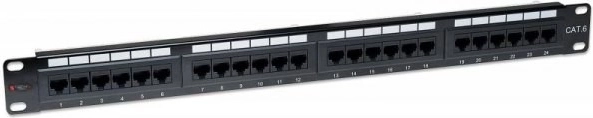 Panel krosowy 1U Cat6 UTP 24×RJ45 czarny