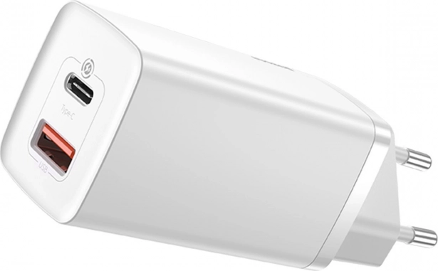 Szybka ładowarka BASEUS GaN Lite 65W z USB‑C i USB (EU, biała)