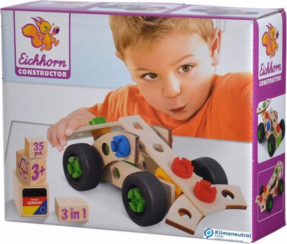Drewniana konstrukcyjna wyścigówka 3w1 35 elementów EICHHORN CONSTRUCTOR