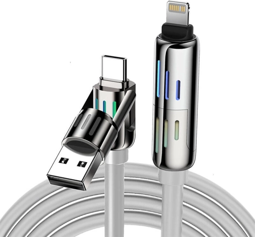 BlitzWolf kabel 4 w 1 USB-C/USB-A do USB-C/Lightning 1,2 m 240 W RGB, szary