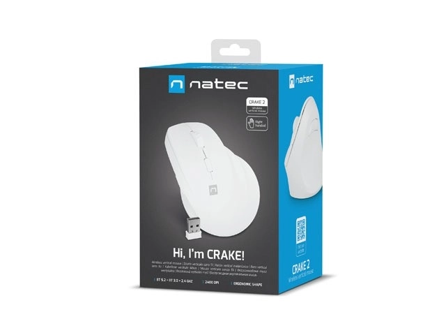 Pionowa bezprzewodowa mysz Crake 2 BT 5.2 + 2.4GHz biała
