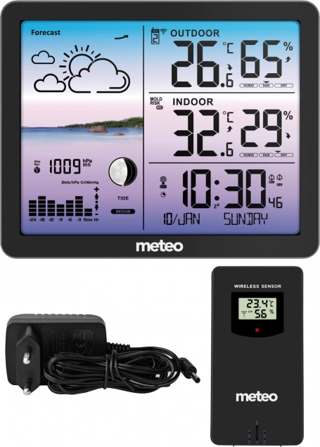 Stacja pogodowa z bezprzewodowym czujnikiem METEO SP107, czarna