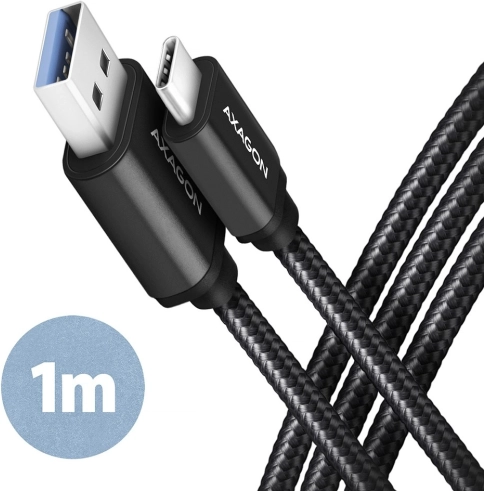 AXAGON USB-C – USB-A kabel 3.2 Gen 1, 1 m, 3 A, aluminium, nylonowy oplot, czarny