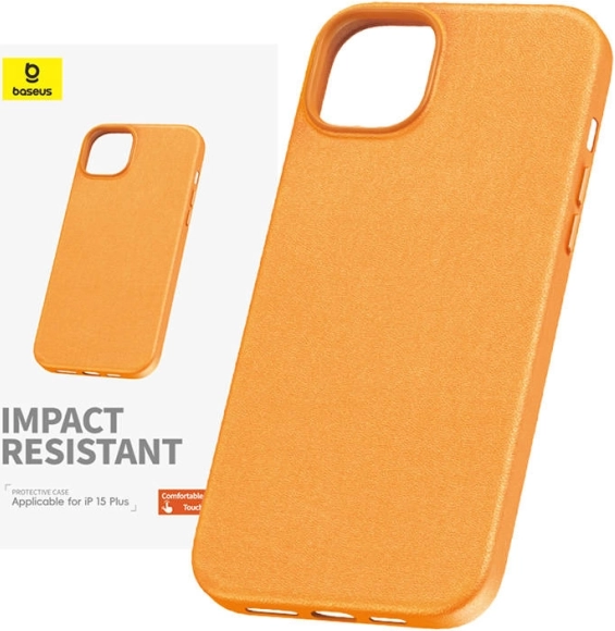 Etui z ekoskóry PU BASEUS Fauxther do iPhone 15 Plus – pomarańczowe